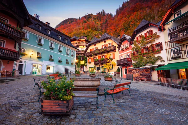 Hallstatt Autriche Paysage Urbain Image Célèbre Village Alpin Hallstatt Lever — Photo