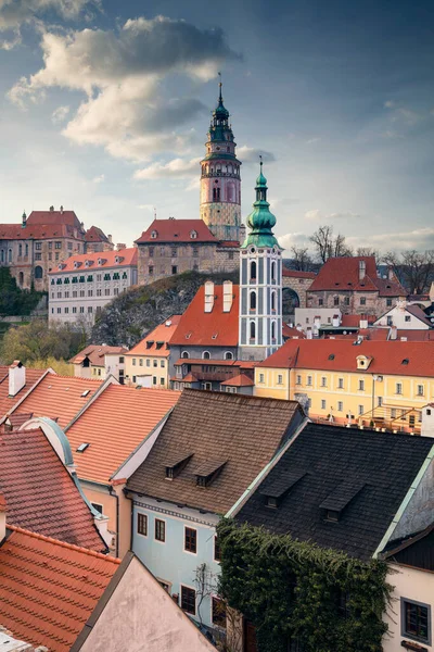 Cesky Krumlov Cesky Krumlov Çek Cumhuriyeti Nin Bahar Günbatımında Havadan — Stok fotoğraf