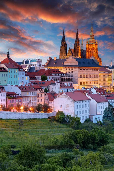 Pražské Panorama Letecký Snímek Prahy Hlavního Města České Republiky Katedrálou — Stock fotografie