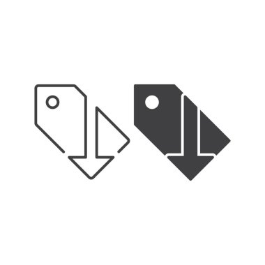 Fiyat indirimi, fiyat etiketi oku düştü. Vektör simgesi şablonu