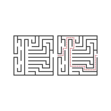 Labirent başlangıçtan bitişe kadar, çocuklar için eğitim mantığı. Vektör resimleme şablonu