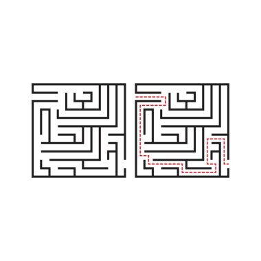 Labirent başlangıçtan bitişe kadar, çocuklar için eğitim mantığı. Vektör resimleme şablonu