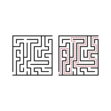 Labirent başlangıçtan bitişe kadar, çocuklar için eğitim mantığı. Vektör resimleme şablonu