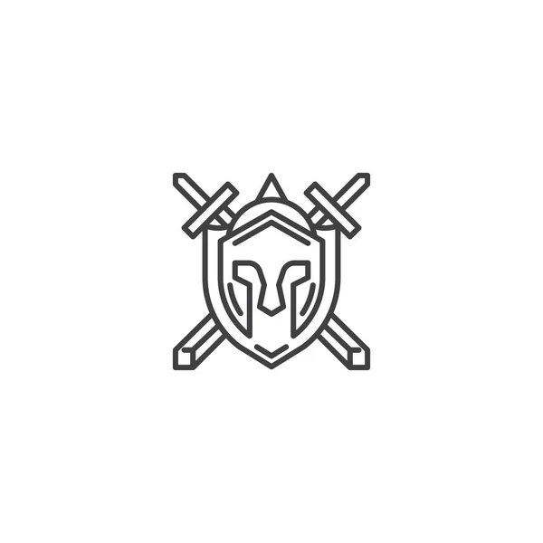 斯巴达战士头盔 带有盾牌和剑 矢量标识图标模板 — 图库矢量图片