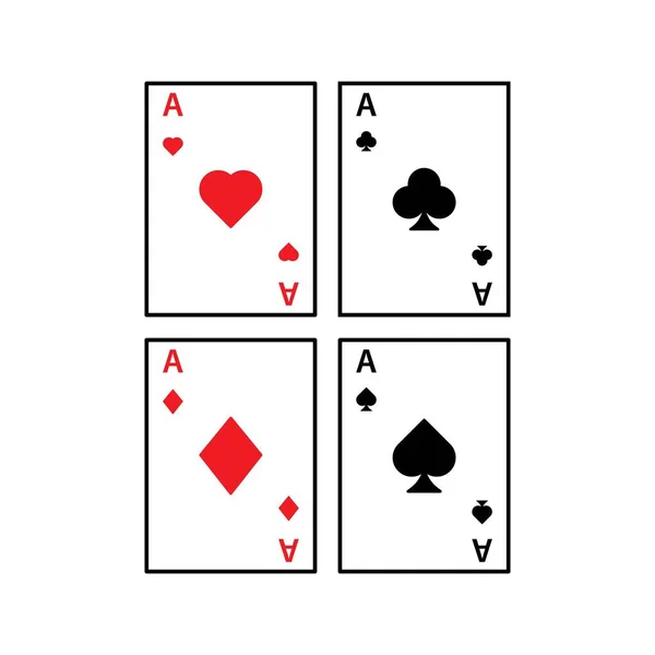 Set Four Aces Card Suit Line Icon Vector — Stock Vector