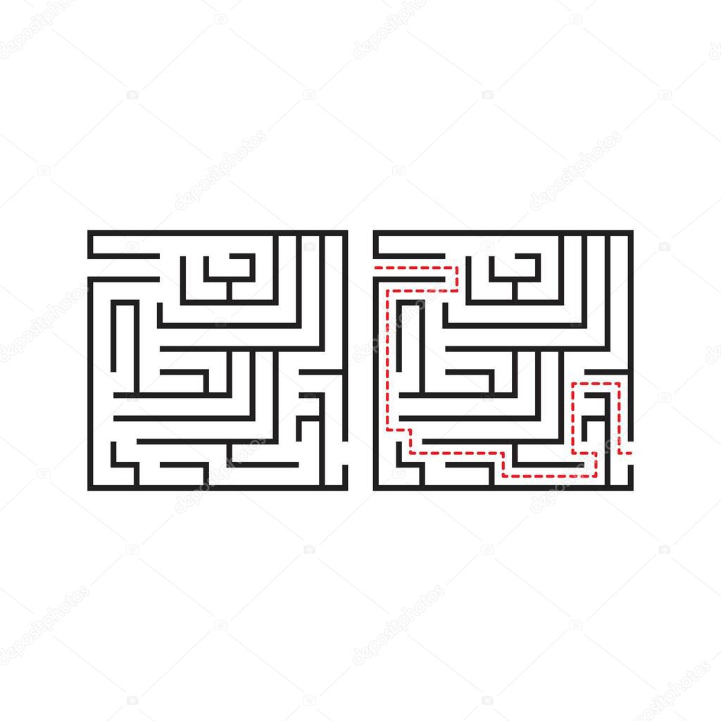 Labyrinth maze way from start and finish, education logic for kids. Vector illustration template