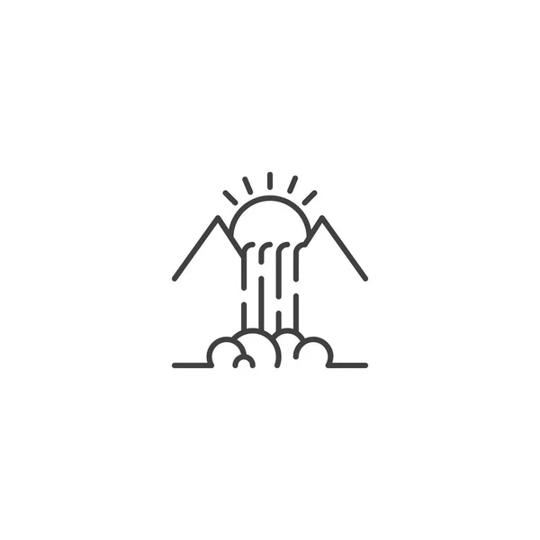 Şelale Dağı Güneş Çizgisi Ikon Vektörü — Stok Vektör