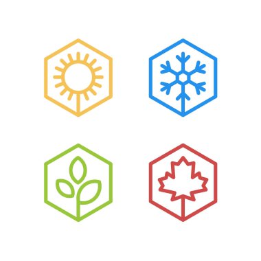 Dört mevsim simgesi seti. Yaz, kış, bahar, sonbahar