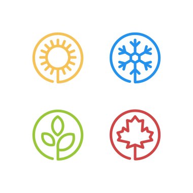 Dört mevsim simgesi seti. Yaz, kış, bahar, sonbahar