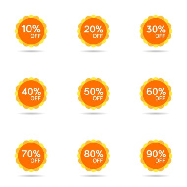 İndirimli çıkartma. Satış Güneş Etiketi İzole Edilmiş Vektör İllüstrasyonu. İndirim Fiyat Etiketi, Vektör Fiyat İndirimi Sembolü.