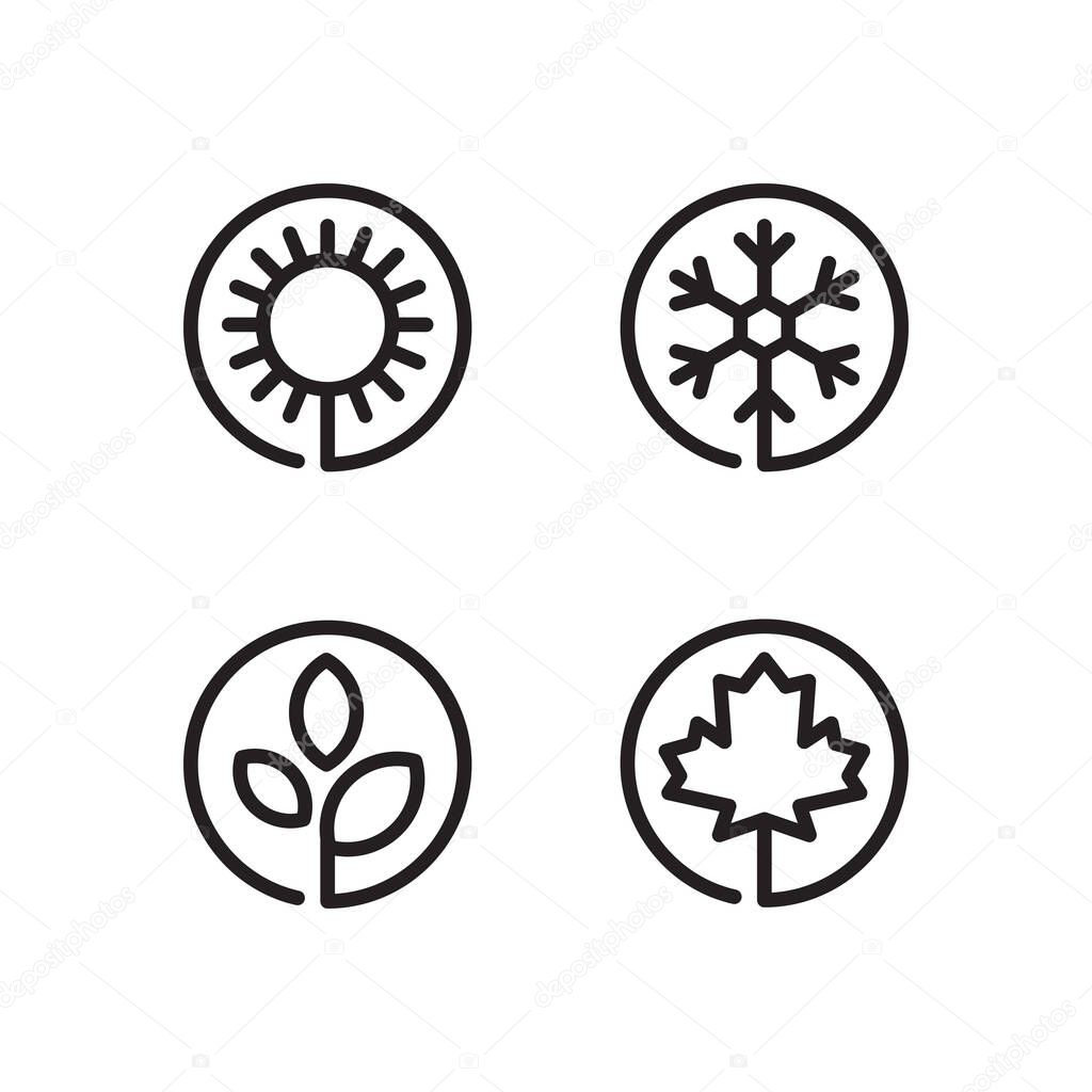 Set of four seasons icons. Summer, winter, spring, autumn