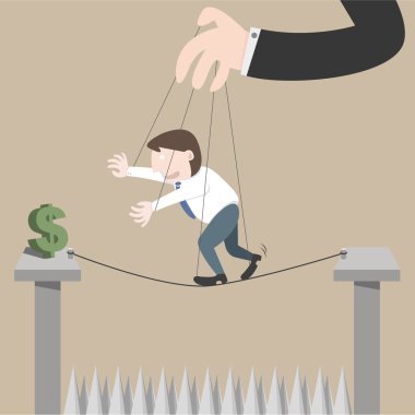 İş adamı ile para için risk için manipüle sahne