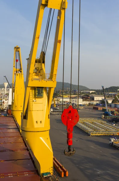 Big cranes with industry ship at port — Stock Photo, Image