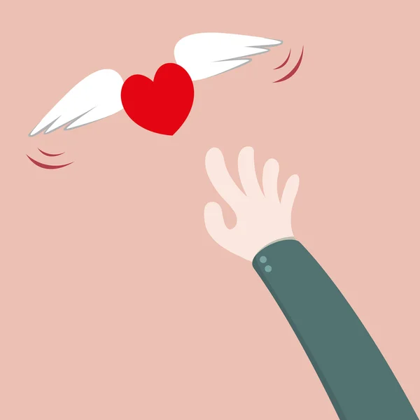 Hart vliegen uit de buurt van hand — Stockvector