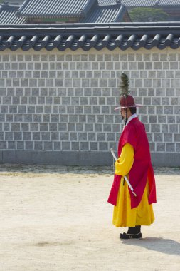 Kore asker kostüm vintage pratik Gyeongbokgung pal çevresinde
