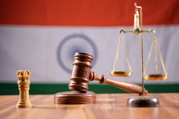 Concetto Sistema Giudiziario Indiano Mostrando Utilizzando Giudice Gavel Bilancia Sulla — Foto Stock