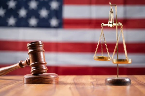 Concetto Usa Sistema Giudiziario Americano Mostrando Utilizzando Scala Judge Gavel — Foto Stock