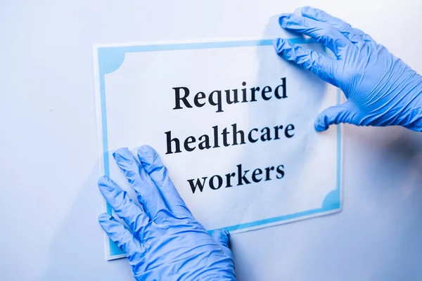 Arts Verpleegkundige Plakken Vereist Helathcare Werknemers Voor Deur Van Het — Stockfoto