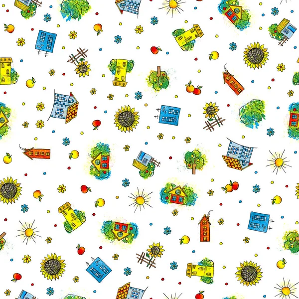 Cheerful bright colored watercolor Hoises, seamless pattern for fabric and clothing, wrapping paper for scrapbooking, template for postcard design, wallpaper for children, kids