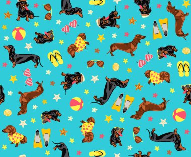 Kusursuz şablon Dachshund Tatil Turkuaz arka planı