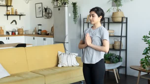 Une Jeune Femme Indienne Médite Matin Elle Fait Des Exercices — Video