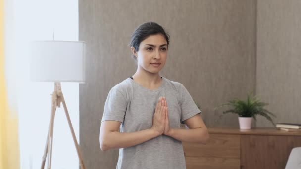 Young Woman Doing Balance Exercise Stretching Sports Yoga Black Sportswear — Stock Video