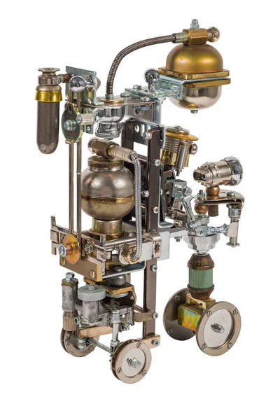 Steampunkroboten Fordonet Cyberpunk Stil Krom Och Bronsdelar Isolerad Vitt — Stockfoto