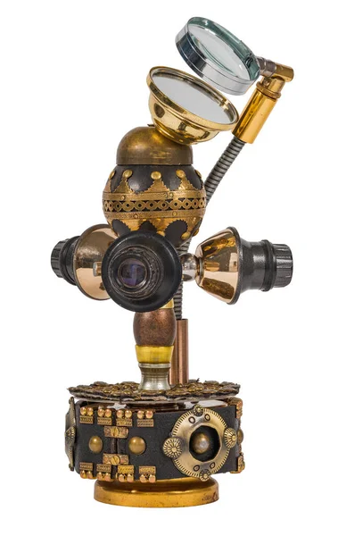 Steampunk Készülék Acél Bronz Alkatrészek Fehér Alapon Elszigetelve — Stock Fotó