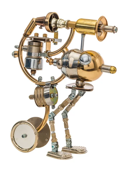 Steampunk Robot Kyberpunkový Styl Chrom Bronzové Části Izolováno Bílém — Stock fotografie