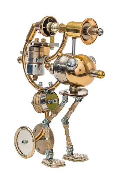 Steampunk Robot Kyberpunkový Styl Chrom Bronzové Části Izolováno Bílém — Stock fotografie
