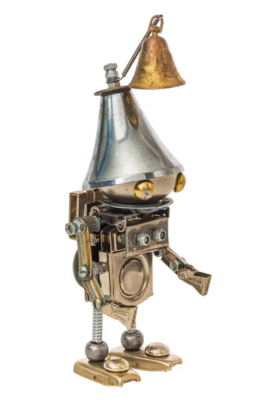 Steampunk Robot Kyberpunkový Styl Chrom Bronzové Části Izolováno Bílém — Stock fotografie