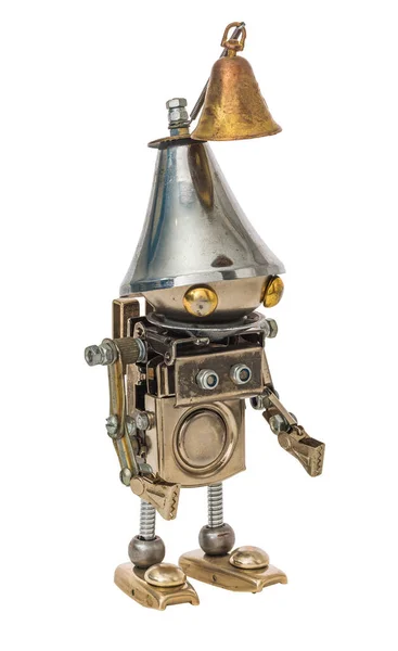 Robot Steampunk Stile Cyberpunk Parti Cromo Bronzo Isolato Bianco — Foto Stock