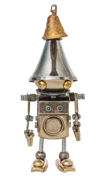 Steampunk Robot Cyberpunk Stil Krom Bronsedeler Isolert Med Hvitt – stockfoto