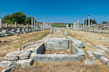 Antik Perge şehrinin kalıntıları. Perge, Türkiye 'nin güney Akdeniz kıyısında antik bir Yunan kentidir.