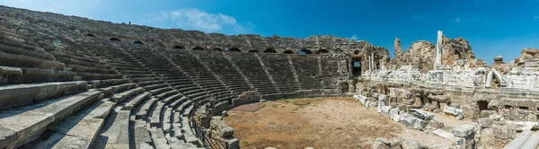 Antiguo Anfiteatro Side Turquía Vista Panorámica Foto Ruinas Antigua Ciudad — Foto de Stock