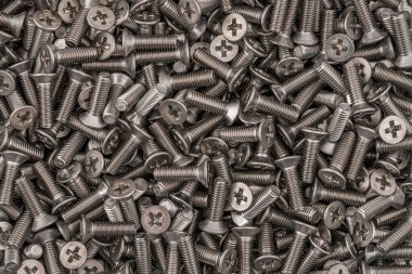 Paslanmaz çelik filipinler düz başlı vidalar. Makro fotoğraf yüksek çözünürlüklü yakın plan fotoğraf
