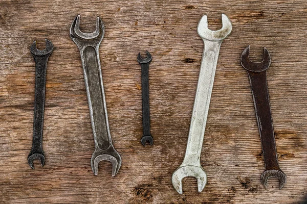 Spousta Starých Klíčů Pracovní Sada Klíčů Popraskané — Stock fotografie