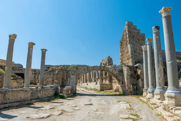 Ruínas Antiga Cidade Perge Perge Uma Antiga Cidade Grega Costa — Fotografia de Stock