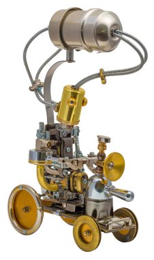 Robot üzerinde beyaz izole. Krom ve çelik parçalar.