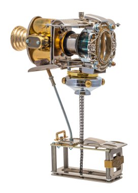 Steampunk oyuncak. Cyberpunk retro tarzı. Çelik ve bronz parçaları. 