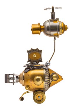 Retro altın steampunk balık. Bronz ve krom parçalar.
