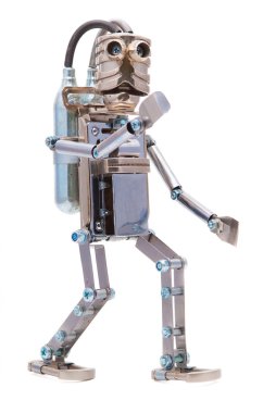 Steampunk robot. Cyberpunk tarzı. krom ve Tunç parçaları.