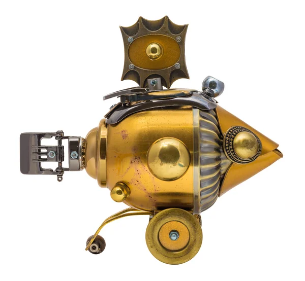 Retro steampunk fish. Bronze and chrome parts. — Stock Photo, Image