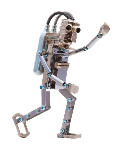 Steampunk robot. Cyberpunk style. Chrome and bronze parts. — Stock Photo, Image