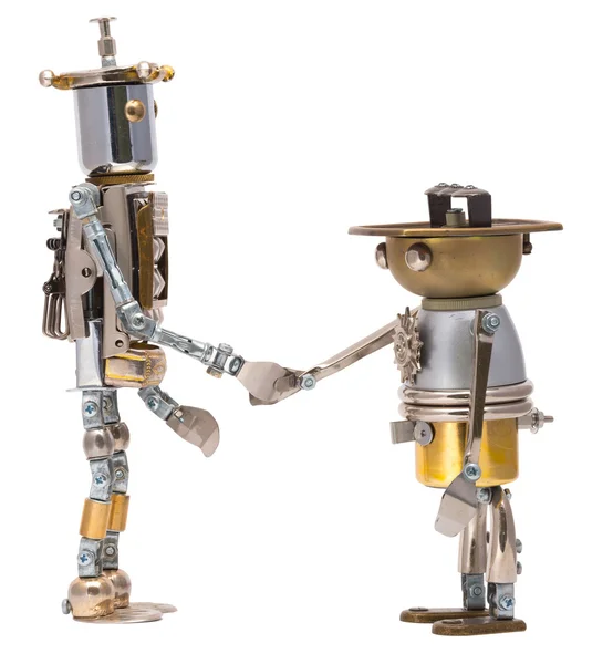 Steampunk-roboter som håndhilser – stockfoto