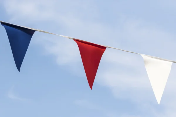 Close up of red white and blue triangular bunting — Stock Photo, Image