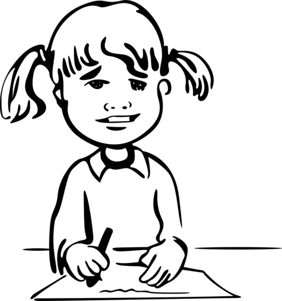 Liseli kız sınıftaki bankta oturuyor. Bir kağıt parçasına kalemle yazıyor.