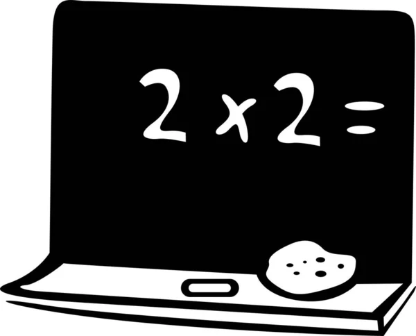 Matematik sınıfındaki siyah okul tahtasına. Tahtada bir matematik operasyonu ve bir sünger ve tebeşir yatıyor.