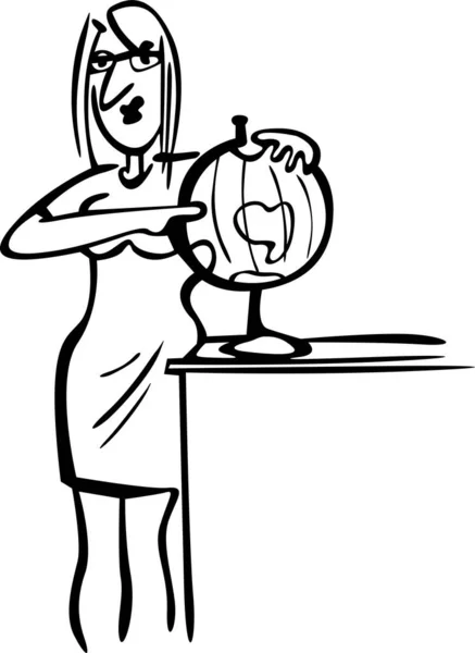 Coğrafya dersinde bayan dünyada bir şey gösteriyor. Sınıftaki öğretmen masanın üzerinde duruyor.