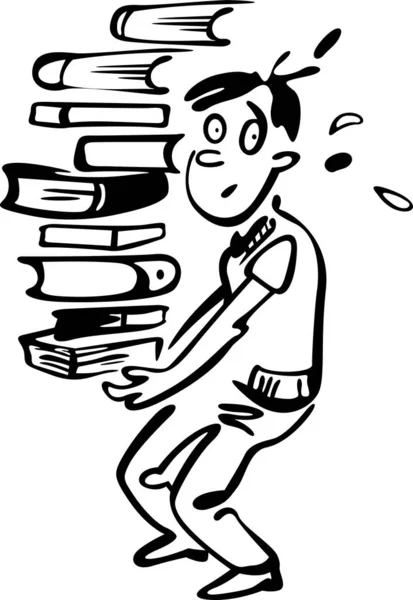 Kütüphaneci çok sayıda kitap taşır. Adam kütüphanede çalışıyor ve çok fazla ağırlık taşıyor.